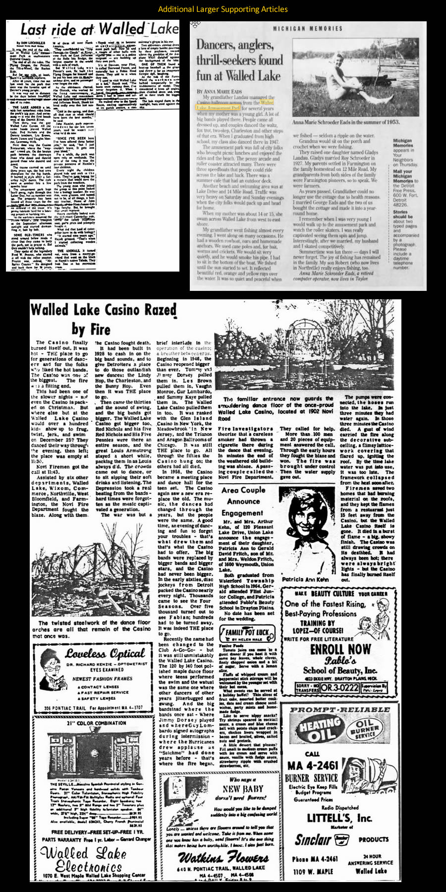 Walled Lake Amusement Park - SUPPORTING ARTICLES
